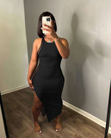 Sleeveless Bodycon Maxi Dress with Side Panels - S, Black image