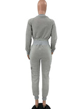 Baseball Collar Crop Zipper Sweatshirt Sweatpants Set image 9