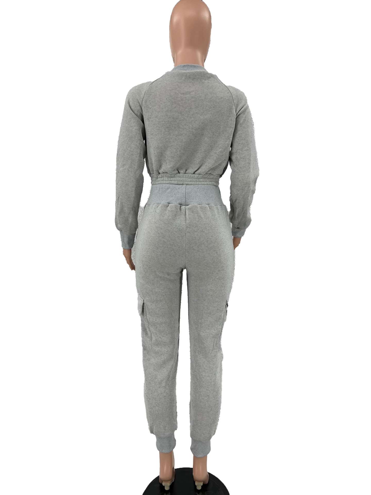 Baseball Collar Crop Zipper Sweatshirt Sweatpants Set image 9