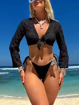 Long-Sleeve Bikini Cover-Up with Tie Front image 0