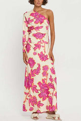 One-Shoulder Floral Maxi Dress - Pink, L image