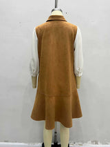 Button-Front Dress with White Sleeve Detail image 3