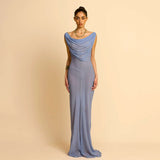 Elegant Blue Draped Evening Gown image 7