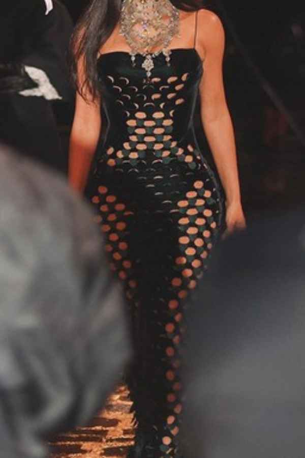 Sexy Hollow Out Spaghetti Strap PU Leather Maxi Dress image 2