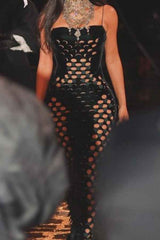 Sexy Hollow Out Spaghetti Strap PU Leather Maxi Dress image 2