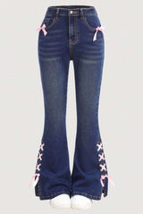 Flared Jeans with Bow & Lace-Up Detail image 0