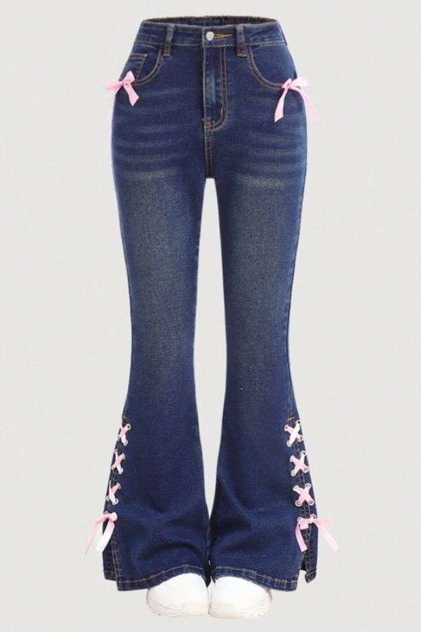 Flared Jeans with Bow & Lace-Up Detail image 0