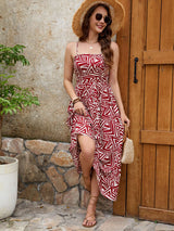 Geometric Print Maxi Dress - M, Multi Red image