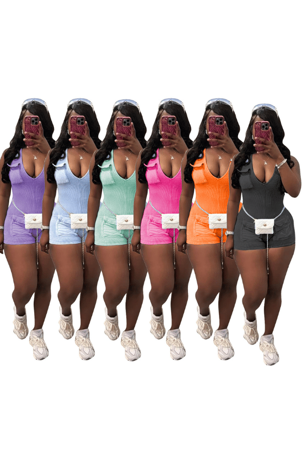 One Piece Sleeveless V Neck Bodycon Short Jumpsuits Rompers image 5