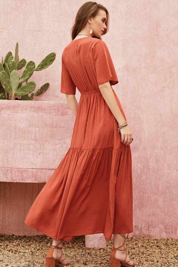 Pearl Chiffon A-Line V-Neck Half Sleeve Dress image 3