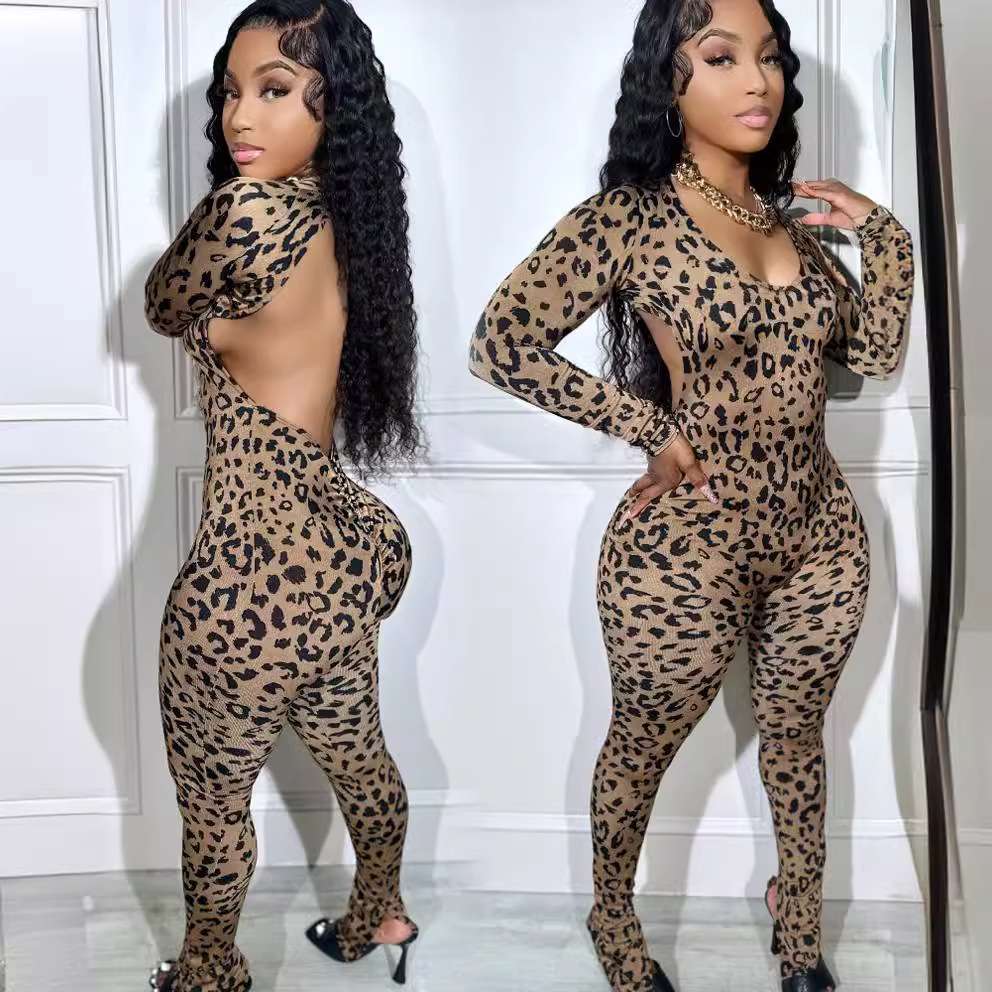 Lace-up Leopard Print Jumpsuits image 3
