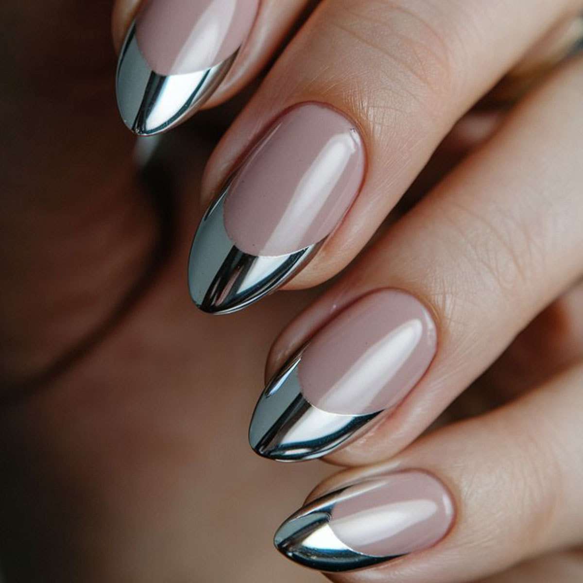 Chrome-Accent Almond Nail Design image 1