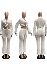 Sexy Knit Long Sleeve Top Two Piece Flared Pants Set image 5