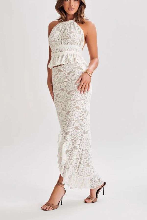 Two-Piece Halter & Skirt Set - M, White image