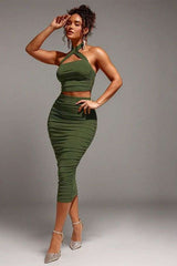 Ruched Halter Two-Piece Midi Set image 0