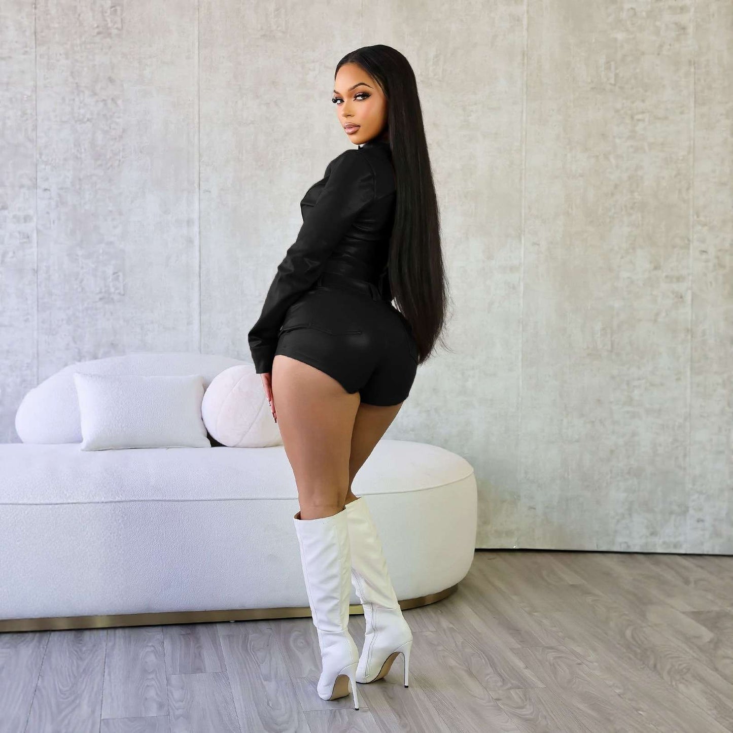 Faux Leather Jacket with Matching Shorts image 5