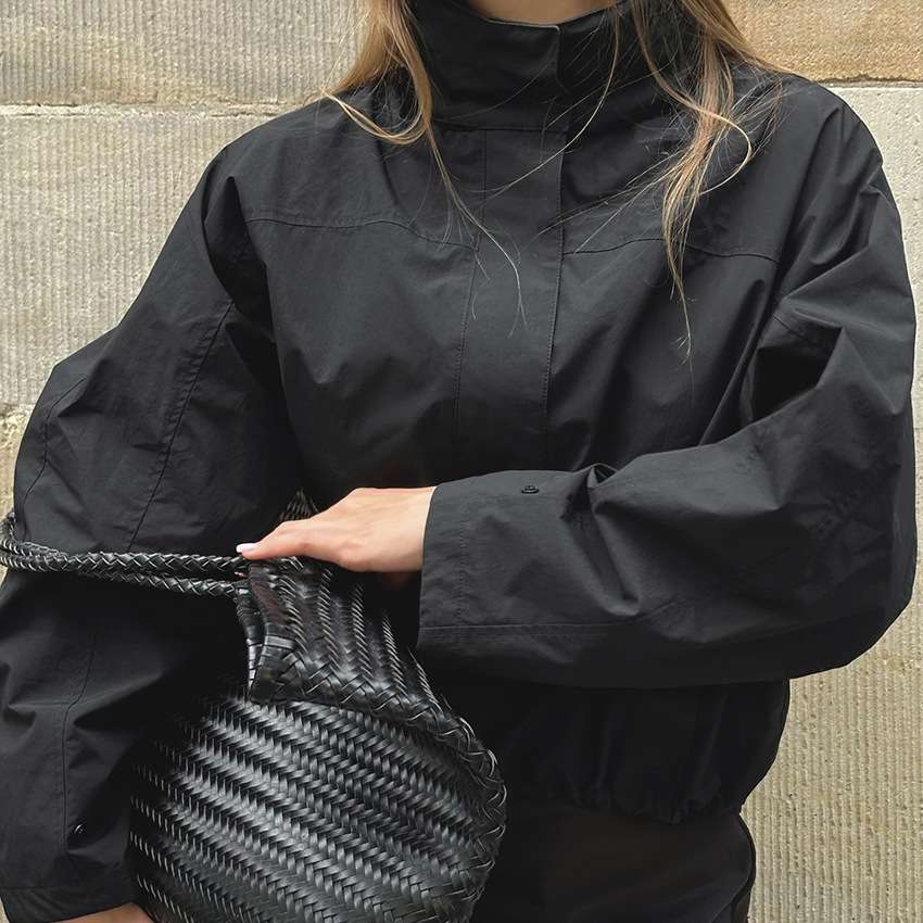 Oversized High-Neck Windbreaker Jacket - L, Black image