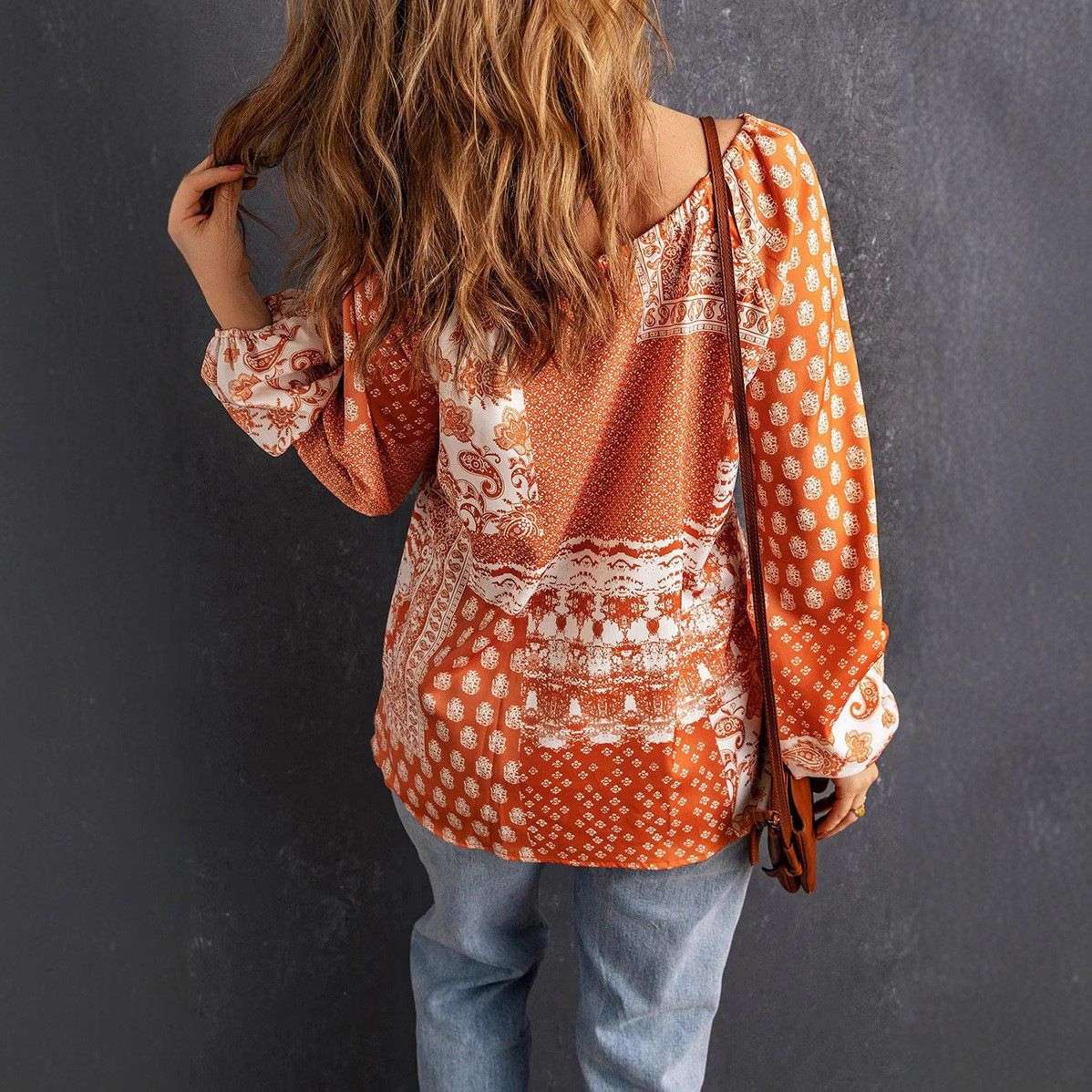 Bohemian Style Patchwork Print Top image 2