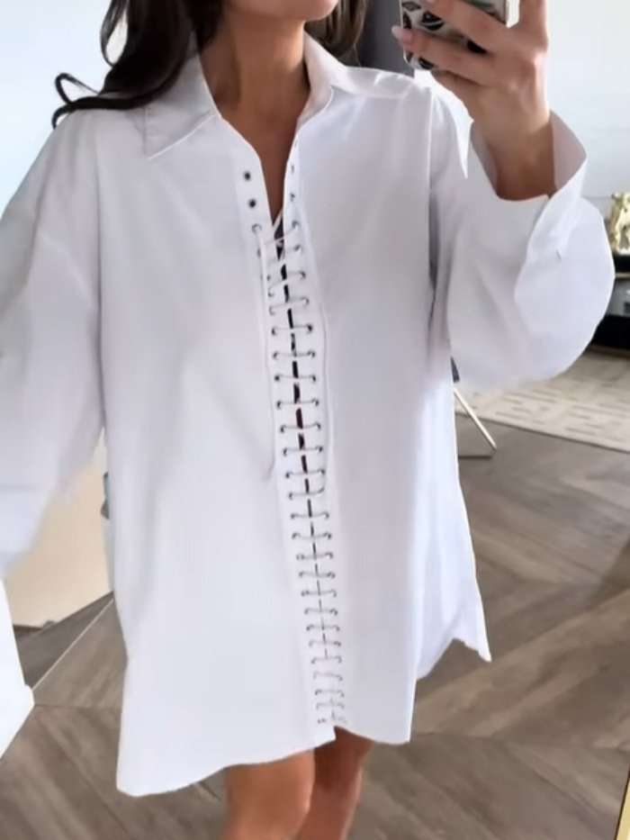 Long-Sleeve Shirt with Lace-Up Front Detail image 1
