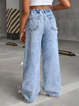 Bow Knot Zip Up Denim Pants Loose Fit image 3