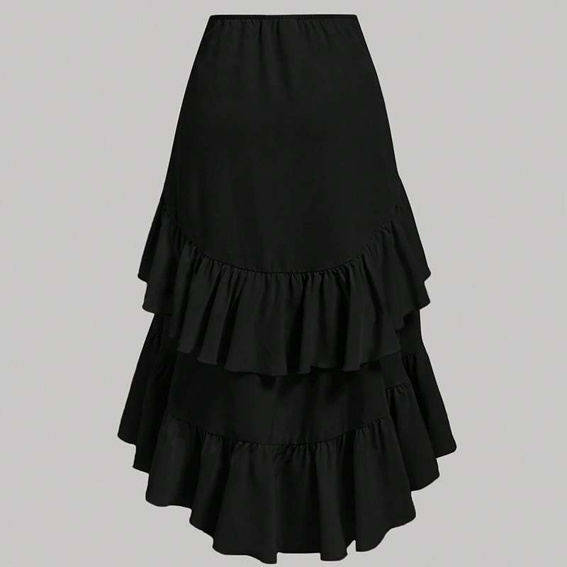 Tiered Ruffle Maxi Skirt - M, Black image