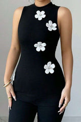 3D Floral Decor Round Neck Top image 1