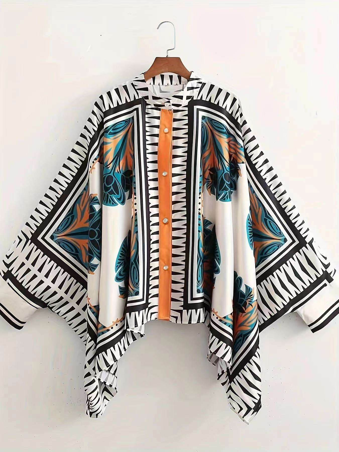 Asymmetrical Print Casual Shirt Top & Pants Set image 4