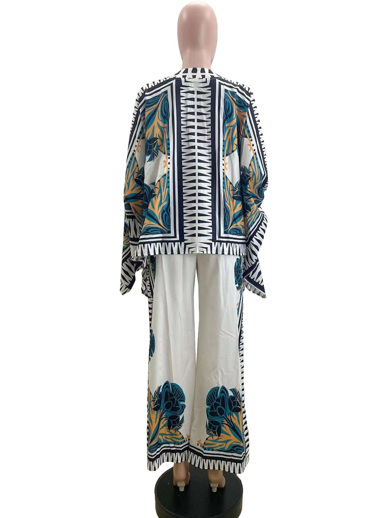 Asymmetrical Print Casual Shirt Top & Pants Set image 5