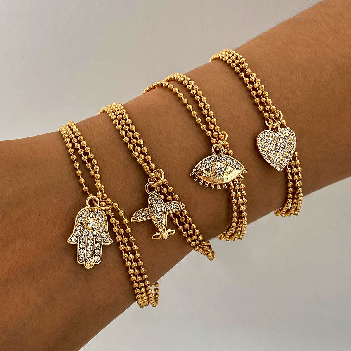 Beaded Bracelets with Dazzling Charms - Free Size, Gold image