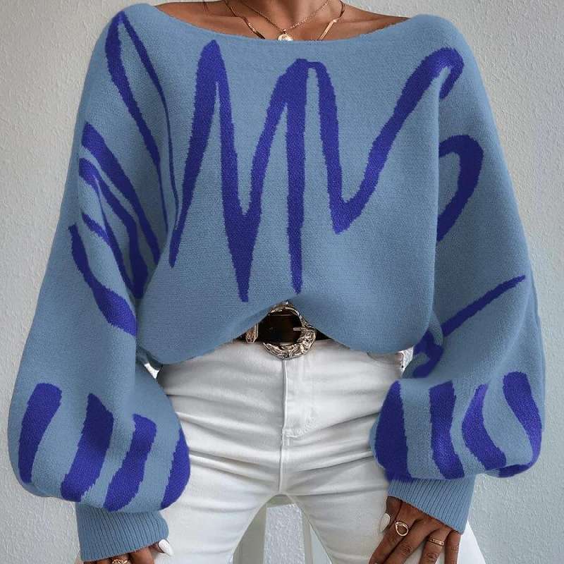 Loose Lantern Sleeve Pullover Sweater - S, Iceberg Blue image