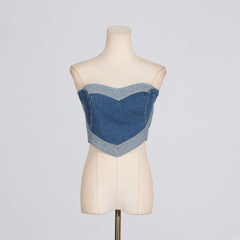 Patchwork Denim Heart Bandeau Top image 7