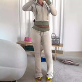 Contrast Patchwork Zipper Top Drawstring Pants Set image 0