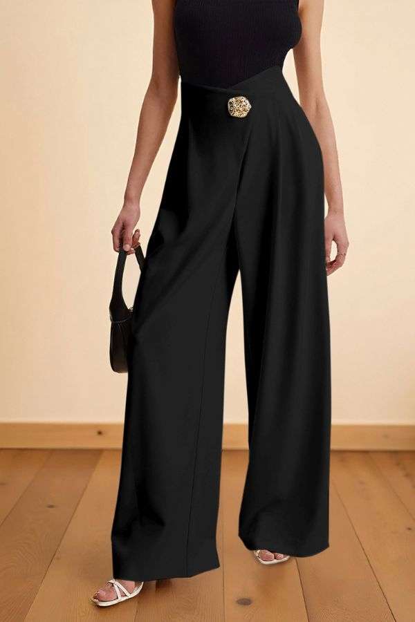 Wide-Leg Pants with Embellished Waist image 0