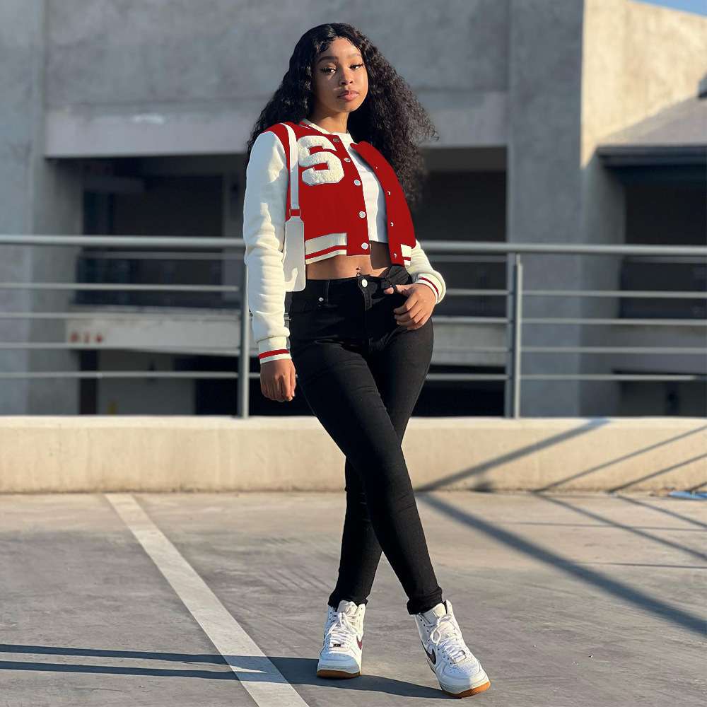 Varsity Vibes Cropped Jacket - L, Red image