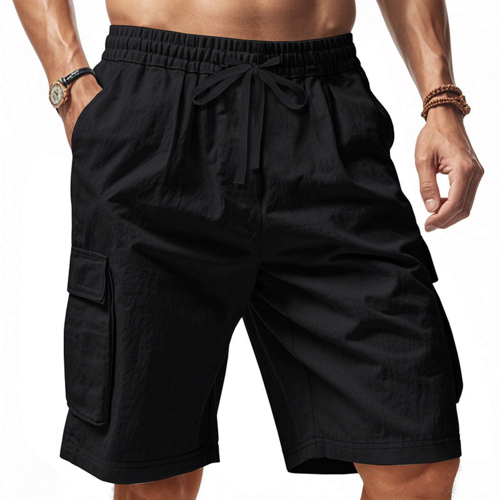 Men's Drawstring Cargo Shorts - L, Black image
