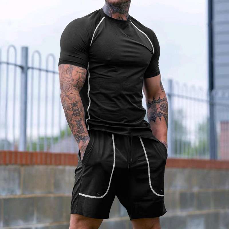 Men's Athletic Compression T-Shirt and Shorts Set - S, Black image