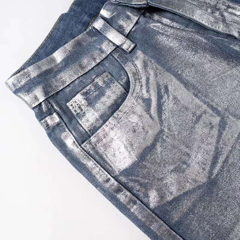 Fashion Hot Silver High Waist Straight Jeans image 3