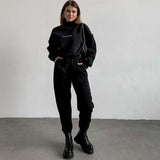 High Neck Top with High-Waist Joggers - XL, Black image
