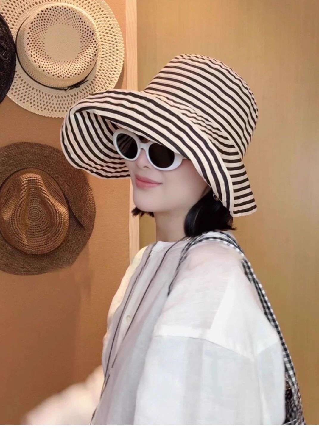 Black & White Striped Wide Brim Sun Hat image 0