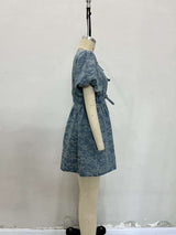 Floral Pattern Short Sleeve Dress with Bow Detail image 5