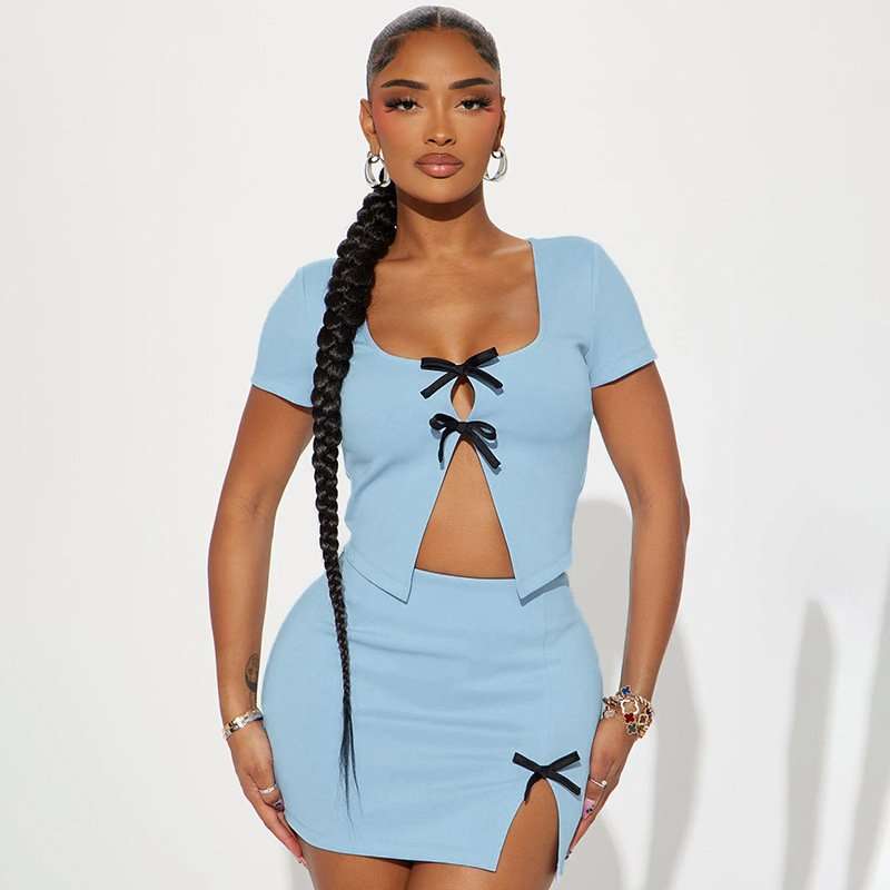 Bow-Tie Front Two-Piece Set - S, Blue image