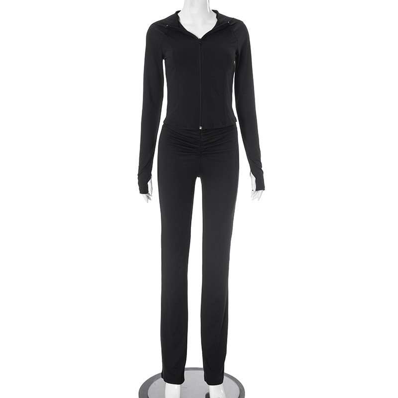 Plain Zipper Hooded Jacket Pant Sets image 3