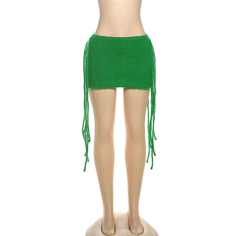 Textured Mini Skirt with Side Ties - S, Green image