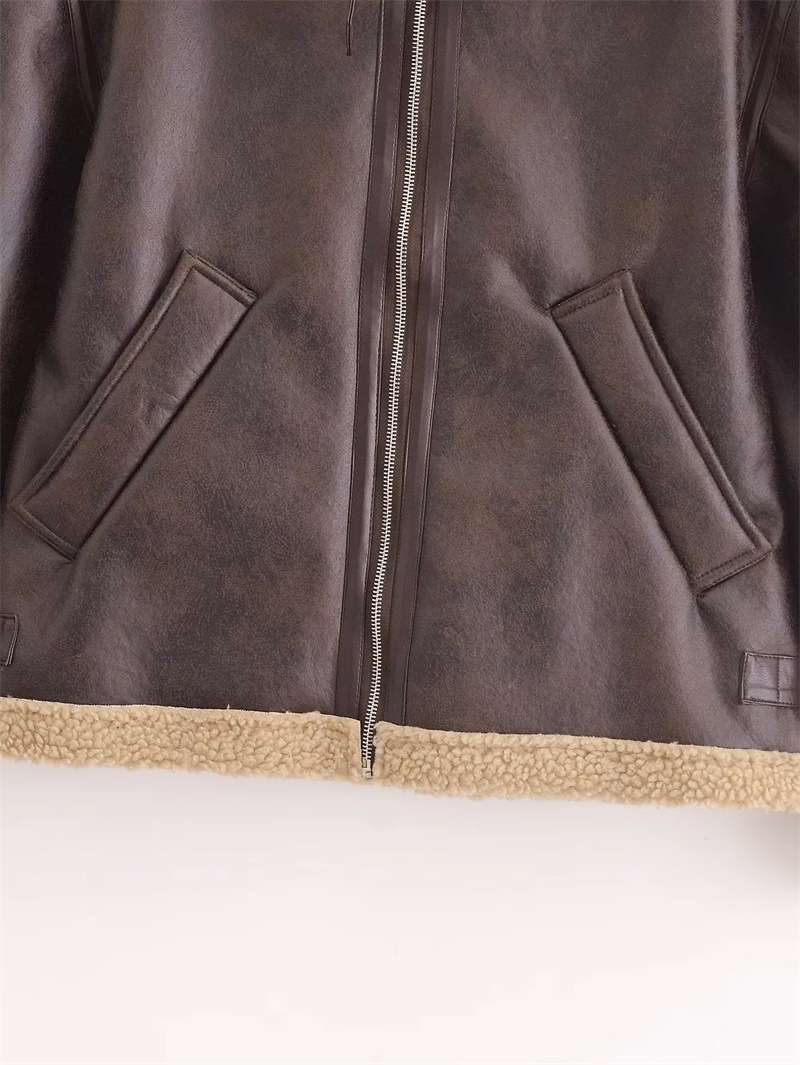 Shearling-Lined Faux Leather Aviator Jacket image 5