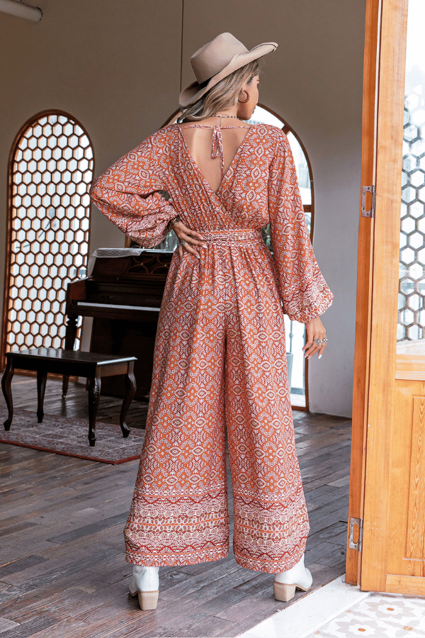 Lantern Sleeve Printed Culotte Jumpsuit with Belt image 1
