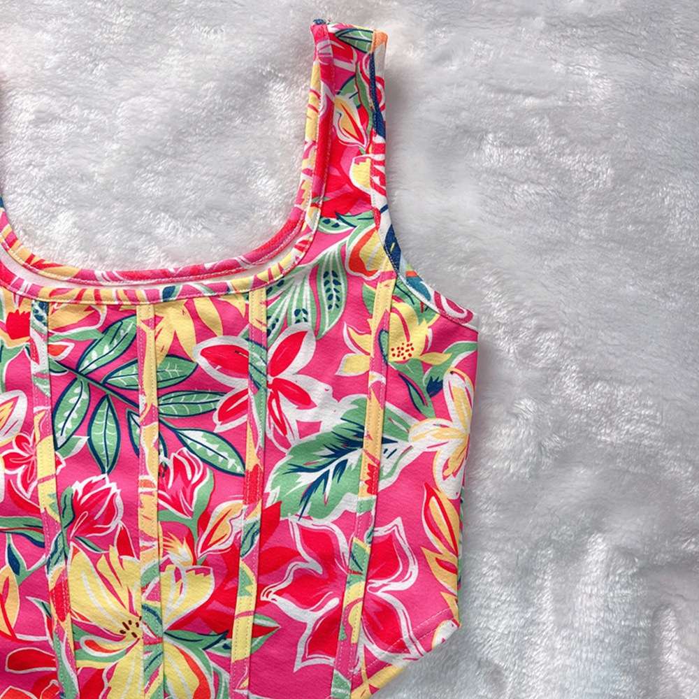 Floral Print Corset-Style Crop Top image 7