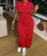 Dot-Print Lounge Set with Drawstring Pants image 1