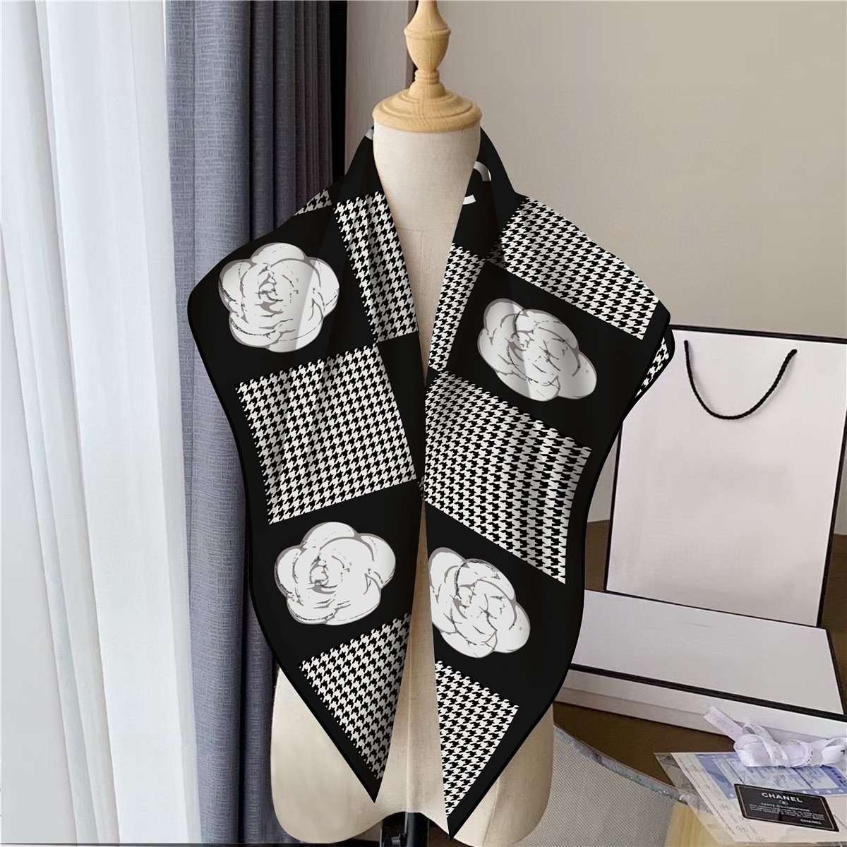 Floral Neck Scarf Head Scarf - Free Size, Multi Black image