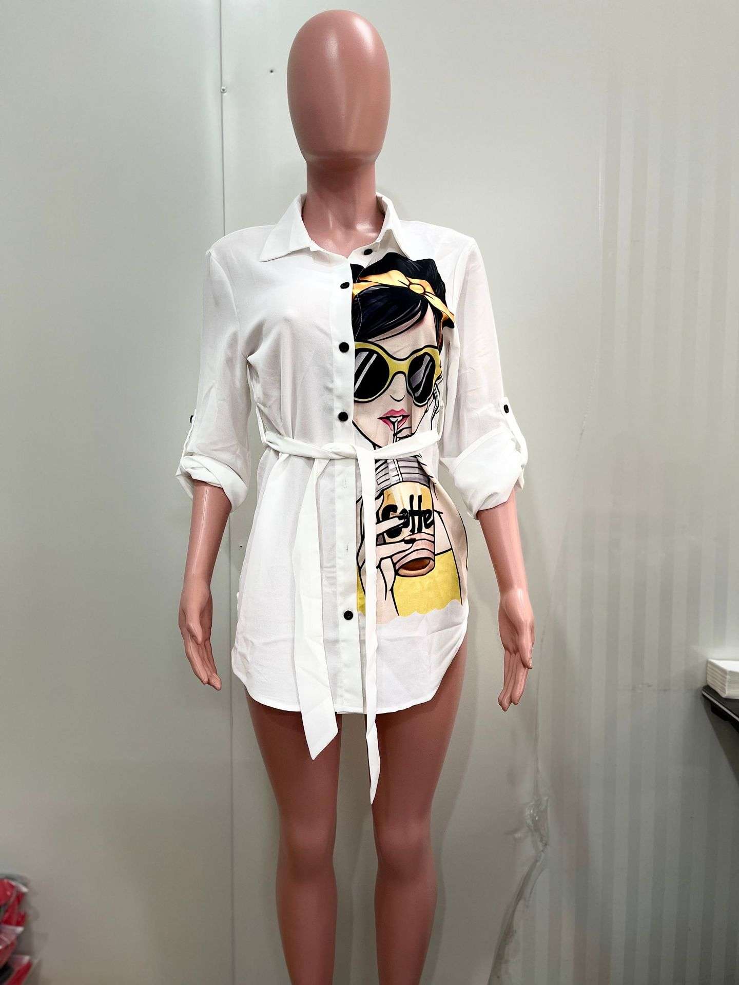 Stand Collar Asymmetrical Hem Shirt Dress image 4