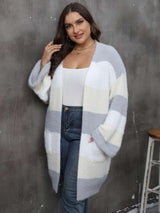 Cozy Breeze Striped Cardigan - 3XL, Grey image